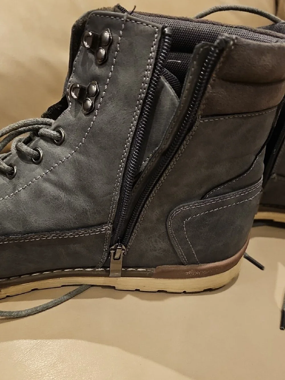 Vostey Men's Casual Nubuck Lace-Up Boots - Gray